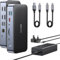 USB C Docking Station for MacBook M1/M2/M3, DisplayLink Laptop Dock, USB 3.0 Dock with Dual 4K HDMI DisplayPort, DC 120W Charger, 10Gbps USB A/C 3.1, 2.5Gbps Ethernet for Mac Windows