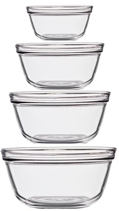 Anchor Hocking 4 Piece Glass Mixing Bowls Set – Durable, Microwave, Oven, and Dishwasher Safe – Perfect for Prep, Mixing, Serving, and Storage – Made in USA