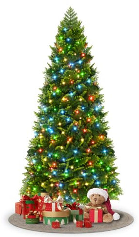 Aufun Árbol de Navidad artificial de 180 cm con 250 luces LED RGB, abeto artificial de primera calidad, construcción rápida de PE y PVC, con soporte de metal, 800 puntas de rama, sistema de plegado