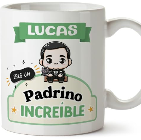 MUGFFINS Tazas Personalizadas para PADRINO - En Español - Eres increíble - Kawaii - 11 oz / 330 ml - Regalo personalizable original y divertido