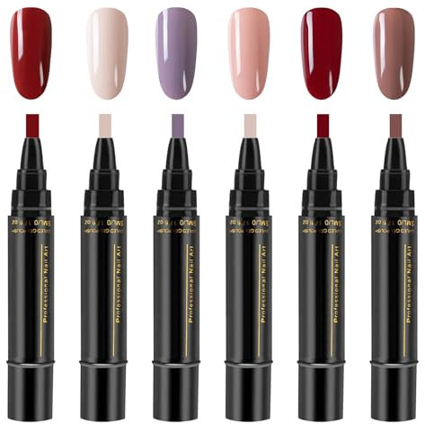 Nail Polish Pens,6 PCS Nail Varnish Pens,Nail Pen Set,3 in 1 Gel Nail Polish Pen,One Step Gel Nail Pens Can Be Immersed in U-V LED Suitable for Women Girls Nail Tools (Six Colors)