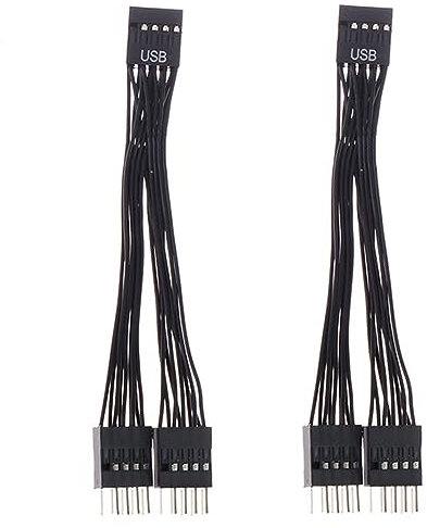 Jrifedptry 2 cables de extensión USB para placa base de computadora, cable de extensión USB de 9 pines, 1 hembra a 2 machos, divisor en Y, cable de extensión de audio HD para PC, 10 cm