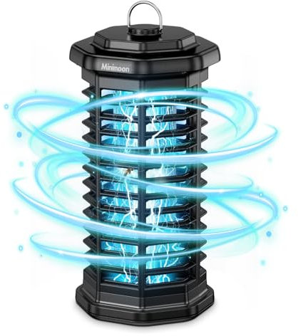 Minimoon Bug Zapper Outdoor 4000V Potente Zapper Zapper Zanzariera Elettrica 15W Esterno, IPX4, Zapper Mosche con Filo per Interni, Cortile, Cortile, Patio, Campeggio (nero)