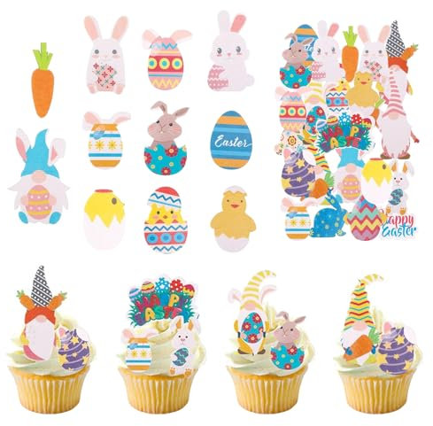 ARTGUTS 70 Stück Essbare Ostern Tortendeko, Ostern Tortendeko, Cupcake Toppers,Happy Easter Muffin Deko,Essbare Osterhasen Tortendekorationen,für Geburtstag und Festlichkeiten