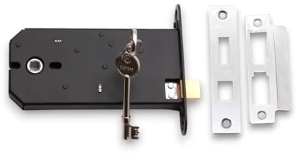 Infinity Decor Heavy Duty 150mm 3 Lever Iron Horizontal Mortice Sash Lock with Key Latch Lock Set Shed Gate Door Replaces Union 2077 (Polished Chrome)