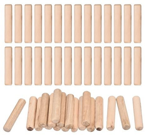 QUARKZMAN 60 Stk. Holzdübel 12x60mm(0,47x2,36) Gerillte abgeschrägte Enden Holz Dübelstifte Getrocknetes Hartholz für Holzbearbeitung Möbel Regal