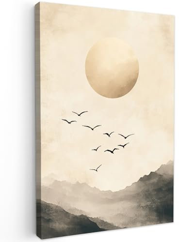 MuchoWow© Leinwandbild 60x90 cm Dekoration Wohnzimmer Bilder Pictures Wall Decoration Living Room Wohnungs Deko Moderne Bild Landschaft - Japandi - Vogel
