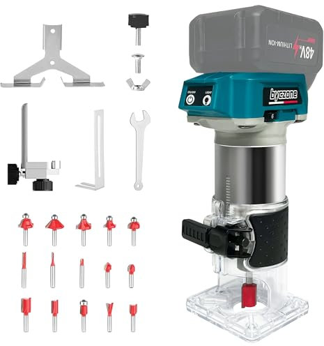 Fresa a batteria compatibile con batteria Makita da 18 V, 30000 giri/min, set fresatrice per bordi a 6 velocità, 800 W, fresa manuale portatile con 15 frese da 1/4 (senza batteria)