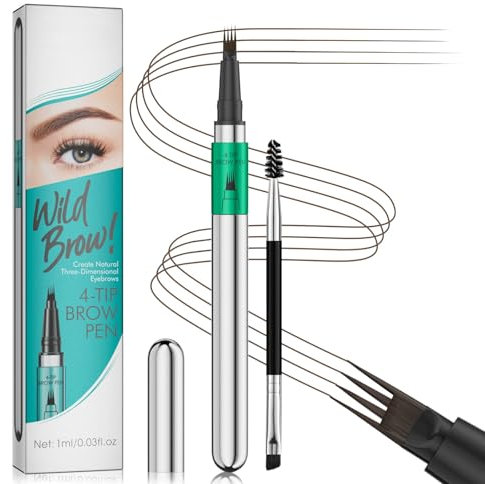 Brown Eyebrow Pencil - Microblading Eyebrow Pen With Micro 4-Fork Soft Tip - Waterproof Long Lasting Resistant To Smudging Brow Pencil - Upgrade Easy To Use Brow Pen For Beginners Natural Makeup