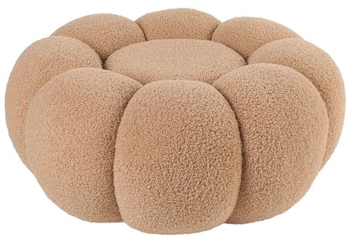 Pouf Hocker Stoffbezug Bouclé Hellbraun rund 60cm Polsterhocker 27cm Beaufort