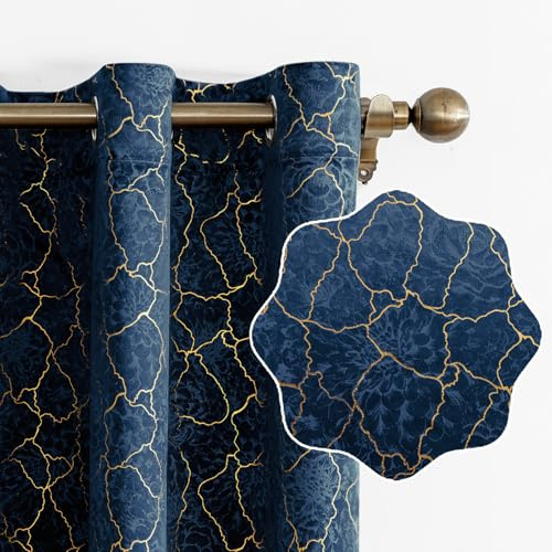 Ystyle Tende Per Interni In Velluto 2 Pezzi, 117x137cm, Tende Oscuranti Termiche Isolanti, Anti-Rumore, con Anelli, Tenda Moderna per Camera da Letto e Soggiorno, Navy