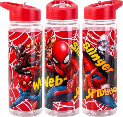 Gifts Choice Official Kids Character Plastic Water Bottle with Straw – 650ml Reusable Leakproof Bottle for School, Sports & Travel – BPA-Free (S-Man)