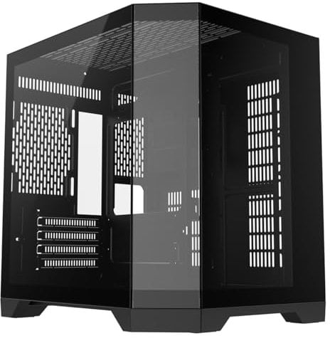 CiT DS240 Black Dual Chamber Panoramic Three-Sided Tempered Glass Micro-ATX PC Computer Case With 6-Port PWM Fan Hub Included