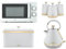 Tower Cavaletto White Pyramid 1.7L 3KW Kettle, Bread Bin & Tea, Coffee & Sugar Canisters Plus T24034WHT 20L 700W Microwave. Contemporary White Kitchen Set of 6