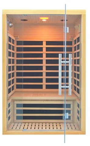 Infrarot Heimsauna für 2 Personen – EMF-arm aus kanadischer Hemlocktanne mit 10 Carbon-Heizelementen, LCD-Touchpanel, Bluetooth-Lautsprechern & 8mm Sicherheitsglastür (230V, 2000W)
