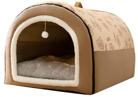 Hundehütte, warme Hundehöhle, Betten mit Griffen, waschbar, Haustierschlafhaus, faltbares Haustiernest, Unterschlupf, Plüsch, Welpenzelt mit rutschfester Unterseite und abnehmbarem Kissen, 60 x 45 x