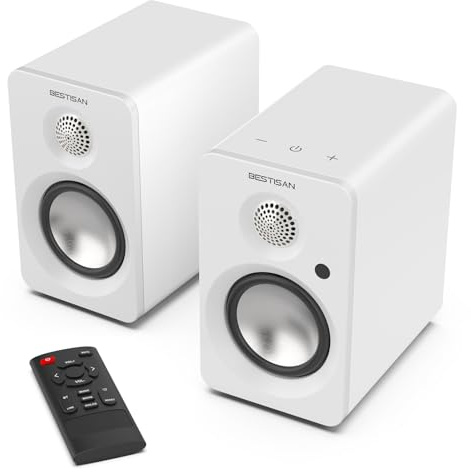 BESTISAN Bluetooth-Bücherregal-Lautsprecher, 30 W x 2 betriebene TV-Lautsprecher mit 7,6 cm Tieftöner, Plattenspieler-Lautsprecher mit ARC/AUX/Type-C/Bluetooth 5.4/Subwoofer-Line-Out für PC und