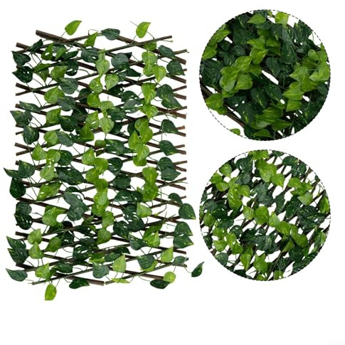 Expanding Trellis Garden Screening Fence with Artificial Ivy Leaves, 40cm Height, Green Privacy Screen for Home, Office, Hotel Decor (1 Pack)