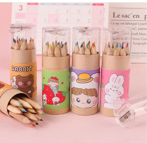 CXRYLZ-FUR 12 Pack*12 Farben Buntstifte Set, Cute Klein Tragbare Vorgespitzte Zeichenstifte mit Spitzer, Colored Pencils Farbstifte für Erwachsene Zeichnung Skizzieren Schule Geschenk