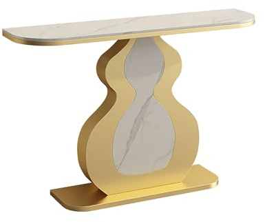 BAYTEWJX Table de Couloir avec Imitation Marbre Table Console Étroite avec des Pieds en Métal Gain de Place pour Entrée Couloir Foyer Salon.(Gold Off-White,120x30x80cm)