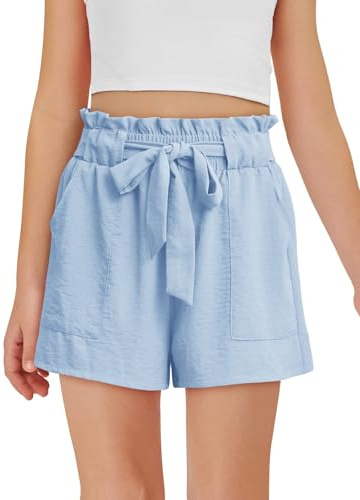 Haloumoning Mädchen Shorts Sommer Einfarbig Kurze Hose Kinder Hohe Taille Niedlich Rüschen Shorts mit Taschen 5-14 Jahre