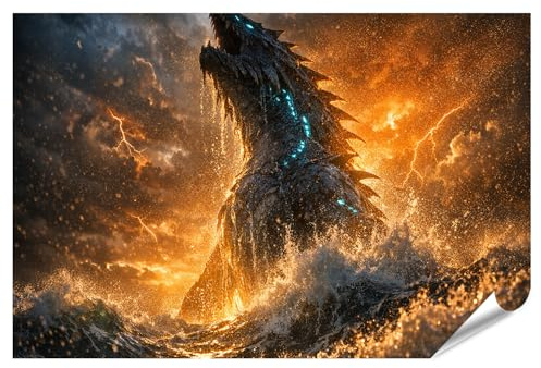 islandburner Premium Poster Majestätisches Wandbild eines Leviathans im Sturm - Standard