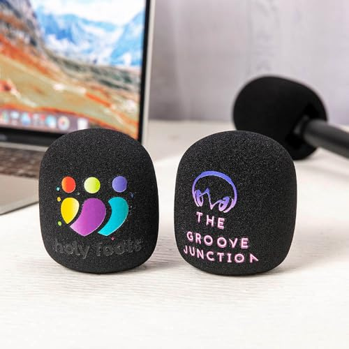 GSTFY Lot de 2 bonnettes en mousse personnalisées pour microphone avec logo photo imprimé - Protège-microphones à fente rectangulaire pour prise en main - Pare-vent imprimés pour microphones de