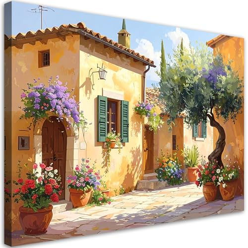 Feeby Bilder - Foto Geschenk - Toskana Straßen Häuser - 90x60 1tlg - Leinwandbilder Wohnzimmer - Wandbild über dem Bett - Bild Schlafzimmer - Aesthetic Zimmer Deko - Modern Pictures