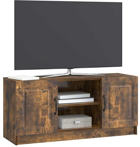 vidaXL TV-Schränk Geräucherte Eiche 102 x 34,5 x 47 cm Holzwerkstoff, Moderner Wohnzimmerschrank, rechteckig, viel Stauraum, schickes Medienelement, Holzständer für drinnen