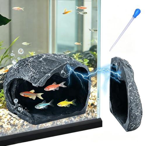 SHUOHONG Magnetische Aquarium Deko Höhle, Höhle Aquarium Welshöhle | Aquarium Deko Aus Kunstharz mit Aquarium-Staubsauger Abnehmbare Bruthöhle Fisch Versteck für Zwergbuntbarsche Welse Garnelen