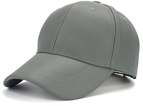 Kuyou Unisex Klassische PU Leder Baseball Cap Sports Outdoor Basecap Kappe (Grau)