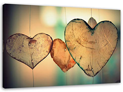 Feeby Bilder Herzen 60x40 cm 1 Teilig Wohnzimmer Schlafzimmer Büro Flur Küche Wandbilder Leinwandbilder Modern Bild auf Leinwand Wanddekoration Kunstdruck Design Holz Love Liebe Abstrakt Braun