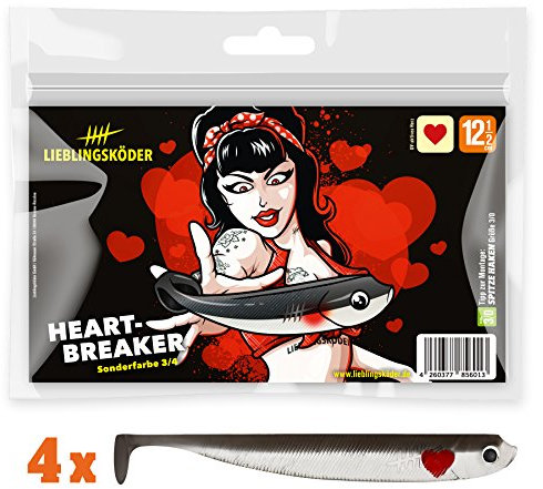 Lieblingsköder 4 Gummifische zum Zanderangeln mit Gummifisch 12,5 cm, Farbe Lieblingsköder:Heartbreaker