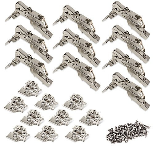 Emuca 1013107 Pack aus 10 Topfscharnieren Ø35mm 165° mit sanftem Verschluss für sich halb überlappende Türen und Euro-Zusätze zum Festschrauben mit Verbindergehäuse