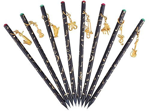 Künstler Bleistift Musik Note vorgespitzt Bleistifte Kohle Bleistift mit Diamant Top & schöne Musikinstrumente vergoldet Anhänger (8 Pcs)