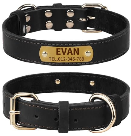 TagME Hundehalsband Personalisiert aus Leder mit Eingraviertem Hundename und Telefonnummer, Hundehalsband aus Echtem Leder für Extra Großen Hunden