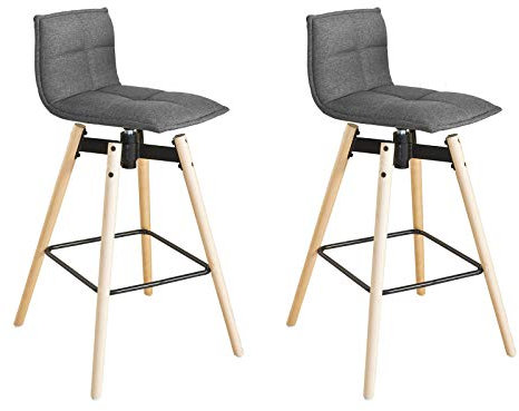 SoBuy® 2 x FST45-DG Lot de 2 Tabourets de Bar Cuisine Rotatif à 360° avec Dossier et Repose-Pieds Set de 2 Chaise de Bar Haute Qualité