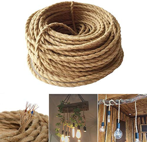 GreenSun LED Lighting Rope Cable Wire, 3x0.75mm, 5 Meters, Textile Hemp Electric Wires, 3-core Twisted Braided Linen Line for DIY Lamp Accessories