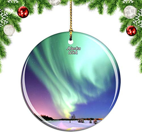 Weekino USA Amerika Aurora Alaska Weihnachtsdekoration Christbaumkugel Hängender Weihnachtsbaum Anhänger Dekor City Travel Souvenir Collection Porzellan 2,85 Zoll