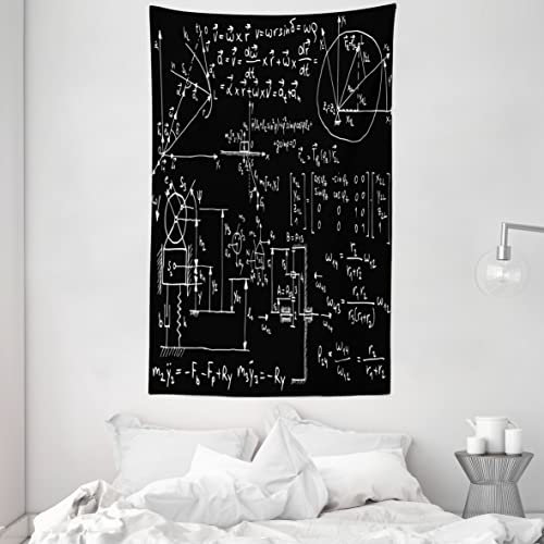 ABAKUHAUS Physik Wandteppich und Tagesdecke, Mechanische Formel skizziertes aus Weiches Mikrofaser Stoff Waschbar ohne Verblassen Digitaldruck, 140 x 230 cm, Holzkohlengrau und Weiß