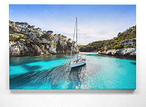 Atemberaubendes Leinwand-Bild Strand Mallorca, Menorca - als 150x100cm großes XXL Wandbild, toll als Hintergrund & Deko für Wohnzimmer & Schlafzimmer. Fertig aufgespannt auf 4cm Holz-Keilrahmen