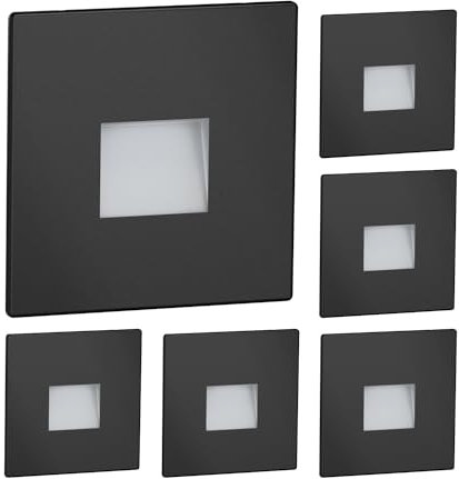 ledscom.de 6 Stück LED Treppenlicht/Wandeinbauleuchte FOW für innen und außen, Downlight, eckig, schwarz, 85 x 85mm, kaltweiß