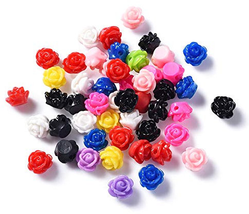 50 ciondoli cabochon in resina a forma di rosa, 9 x 7 mm, colori misti, con retro piatto, per la creazione di gioielli fai da te