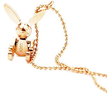 Kaguyo Gold Necklace for Women - 14k Rose Gold Plated Stainless Steel 3D Movable Easter Cute Rabbit Bunny Pendant Necklace for Women and Girls - Birthday Gift