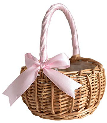 floatofly Gewebte Körbe, umweltfreundlich, multifunktional, gewebt, Wäschekorb, Weidenkorb, Weidenkorb, für Jahrestag, Hochzeit, Rosa, Größe S