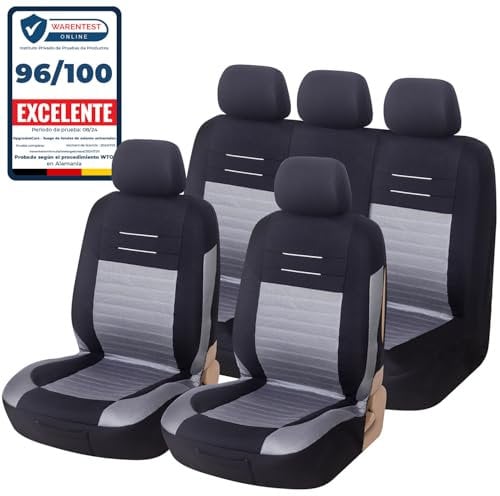 Upgrade4cars Autositzbezüge Grau Schwarz | Autoschonbezüge Set für Vordersitze & Rückbank | Autositzbezug Universal