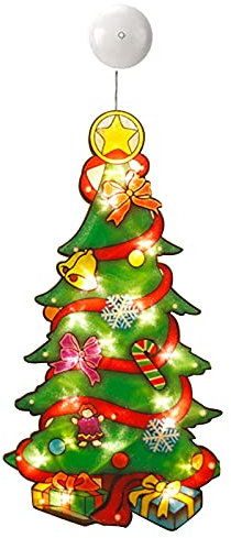 Bseical Weihnachtslichter Fensterbank Batteriebetrieben, Leuchtende Deko Saugnapf LED, 3D Illusions Lampen Hängende Lichterkette, Weihnachtsdeko Amerikanisch für Warmweiß Licht (Weihnachtsbaum)