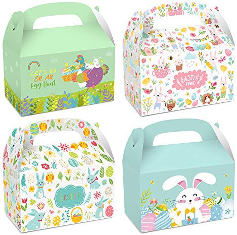 12pcs Scatole regalo di buona Pasqua Uova di coniglietto Cesto di Pasqua Contenitori Forma di coniglio Porta caramelle Goodie Cookie con manico per bambini Aula scolastica Decorazioni per bomboniere