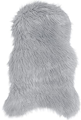 Pure Label Schaffell Lammfell Kunstfell Teppich – Moderne Wohnzimmer Deko - Schlafzimmer Deko für das Sofa, den Stuhl oder für den Kinderwagen in Grau - 40x60cm