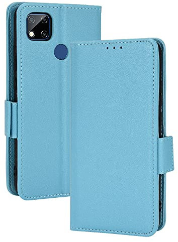 GOKEN Funda para Xiaomi Redmi 9C NFC/Redmi 9C, Leather Folio Carcasa con Soporte & Ranura para Tarjeta, Flip Magnético Case Cover -Azul Claro